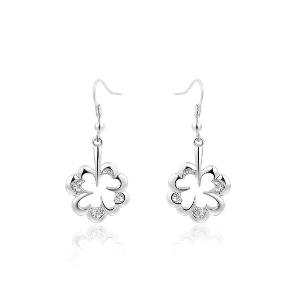 Sterling Silver CZ Clover Earrings - Picture 2 of 2